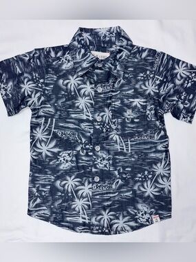 Me and Henry blue button down shirt w/palm trees sz 2-3 years NWOT